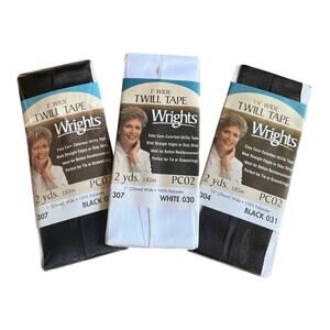 Wrights Twill Tape 1” & 3/4” Wide Black White 2yds Each Lot of 3 NEW Vintage